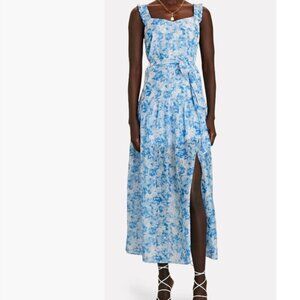 Intermix Jude Floral Print Midi Dress White Blue Cotton Silk